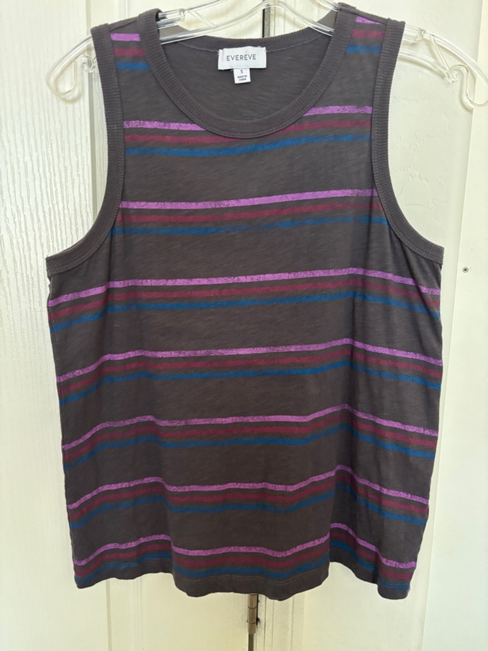 Evereve Gray Tank with Purple & Teal Stripes